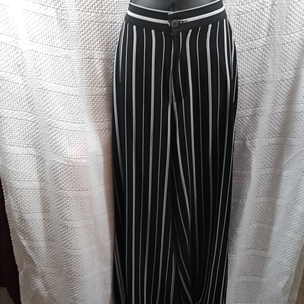 Black and white striped pants